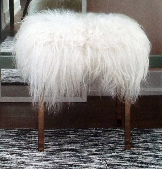 Bench with White Mongolian Sheepskin Seat Cover